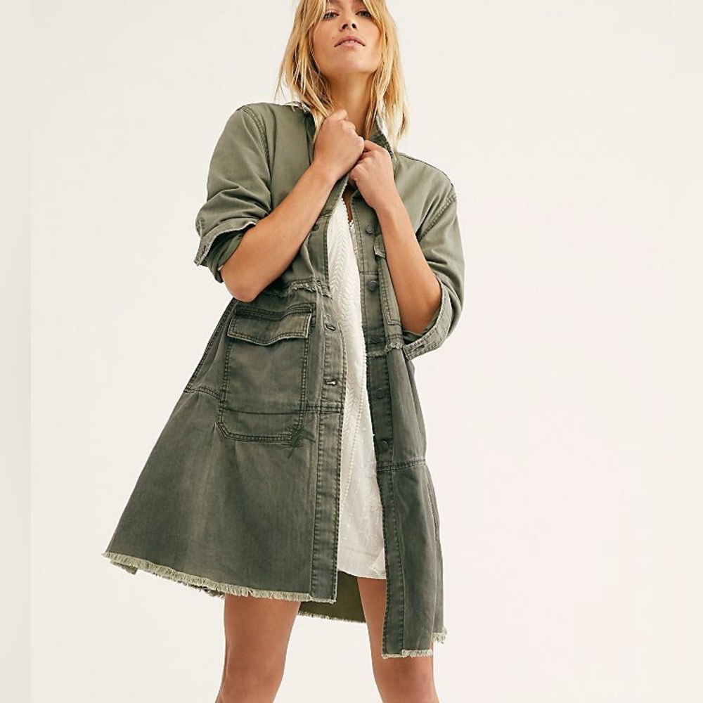 Free People Forever Free Tiered Jacket - Military Olive Green Size M